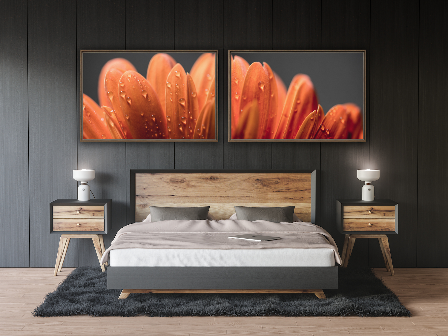 Interior image of floater canvas for faunus in a brown frame
