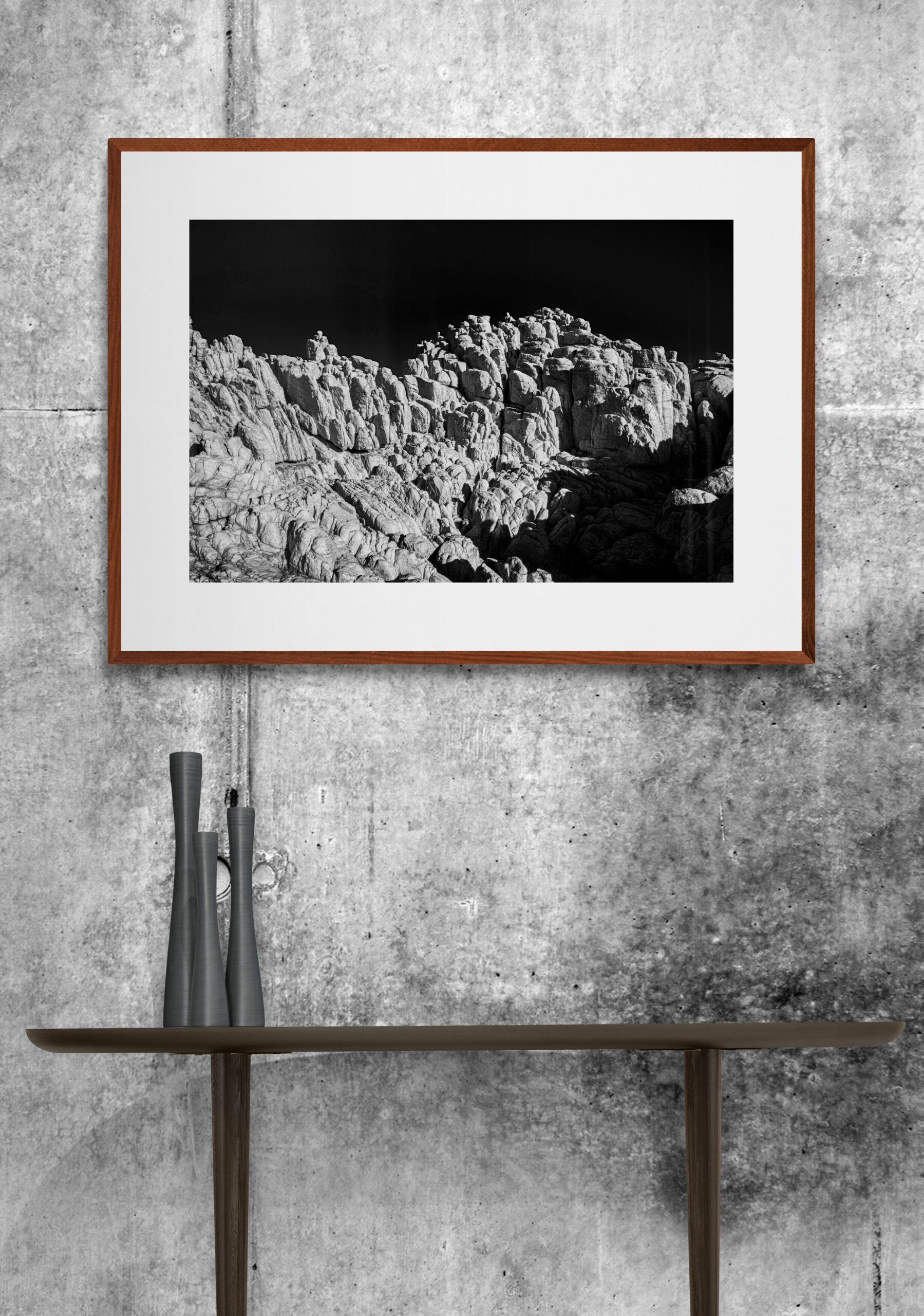 oak-framed geological coastal feature in a minimalistic setting