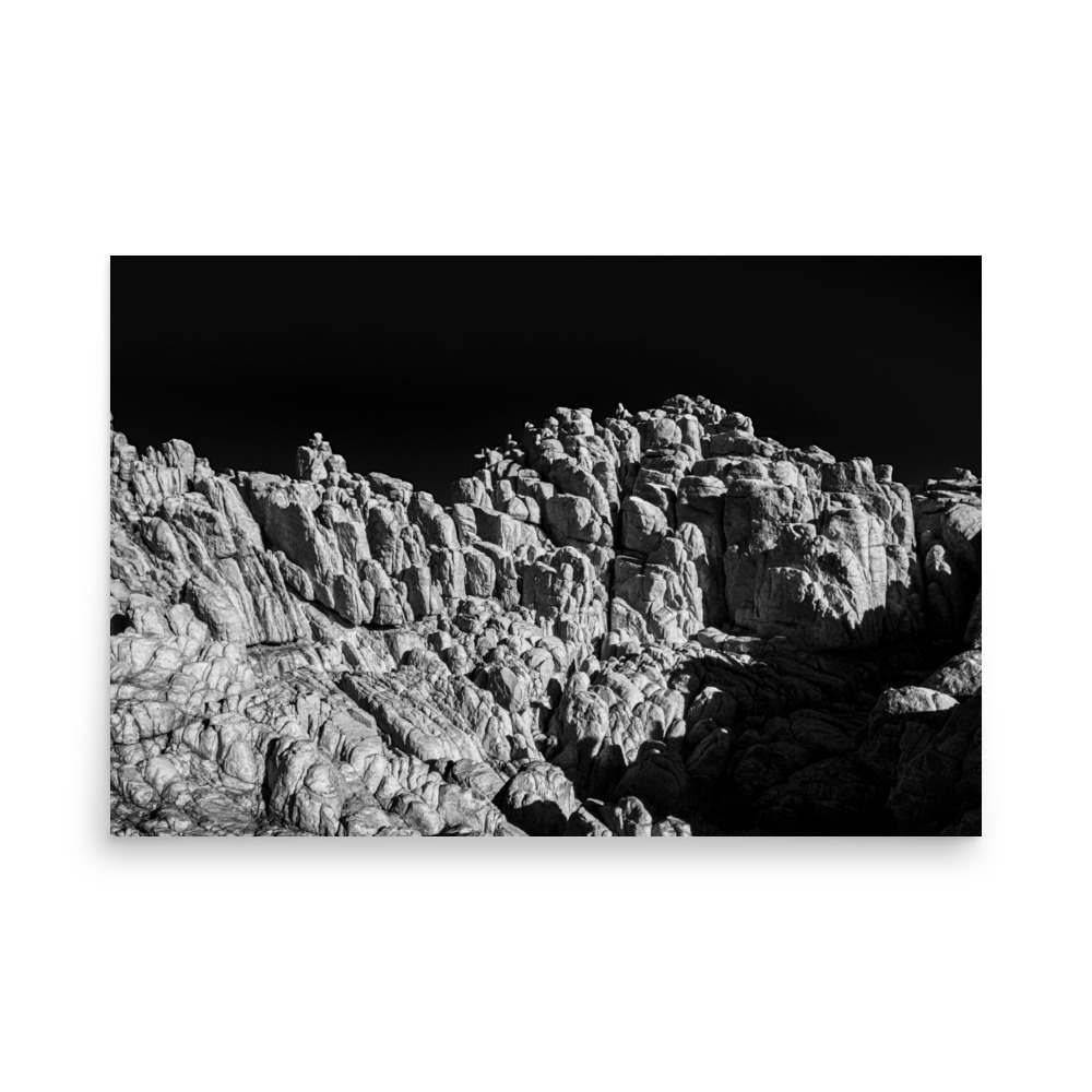 coastal geological feature in black and white